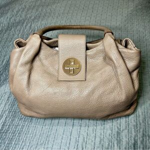 Kate Spade Bag Taupe Gray Leather Satchel, Bexley Stevie, Roomy, Pockets+